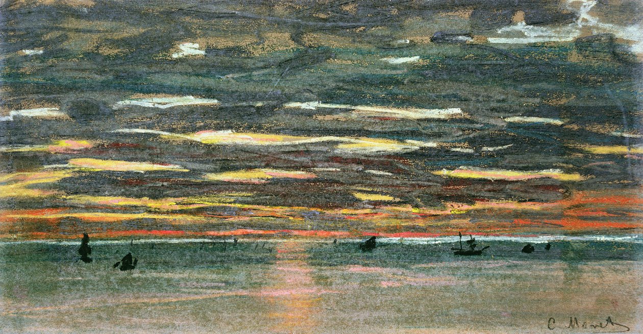 Solnedgang over havet af Claude Monet