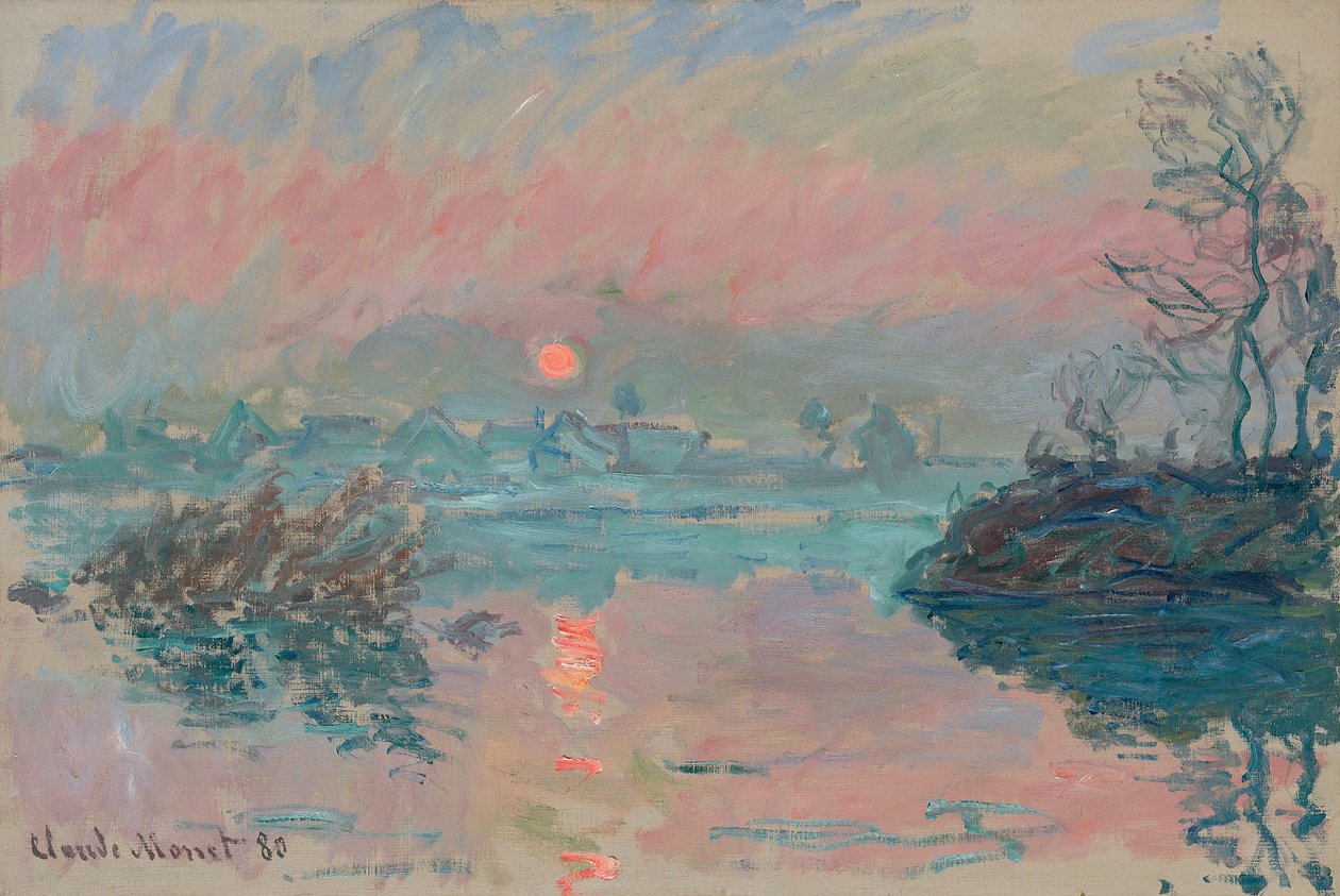 Solnedgang ved Lavacourt; Solnedgang ved Lavacourt, 1880 af Claude Monet