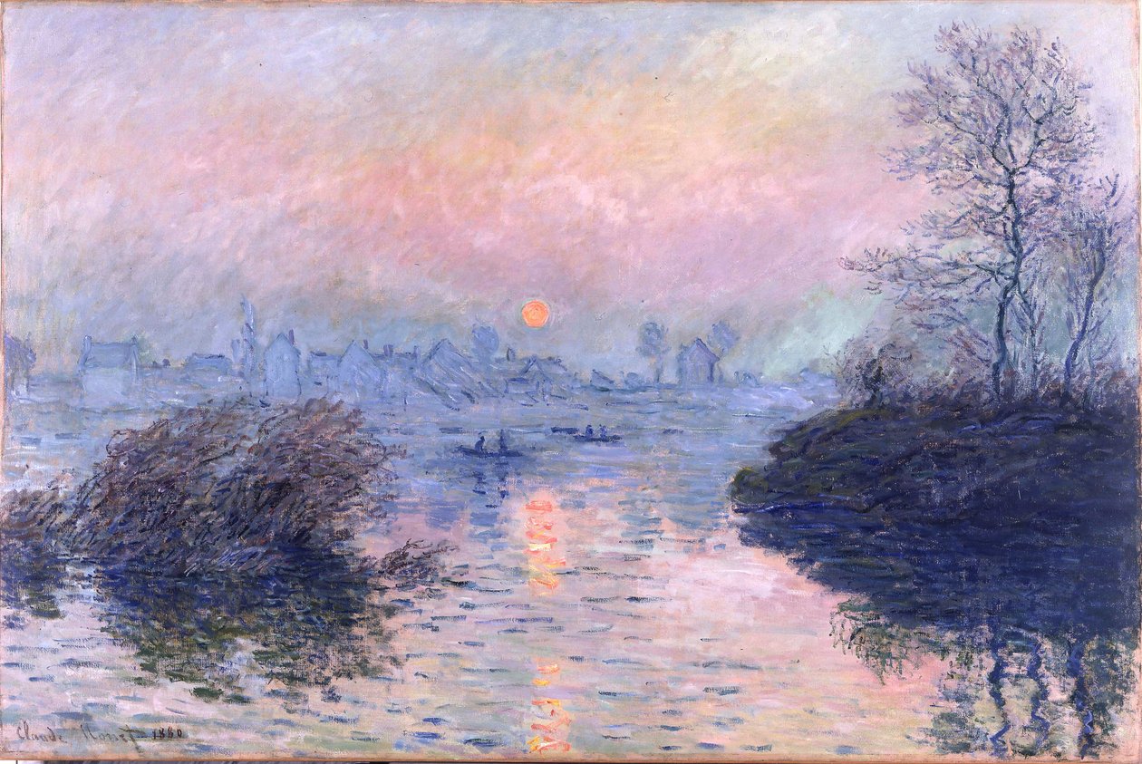 Solnedgang på Seinen ved Lavacourt, Winter Effect af Claude Monet