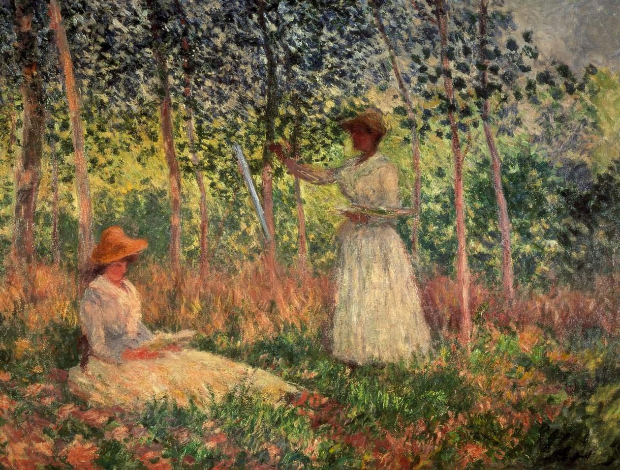 Suzanne læser og Blanche maler af Claude Monet