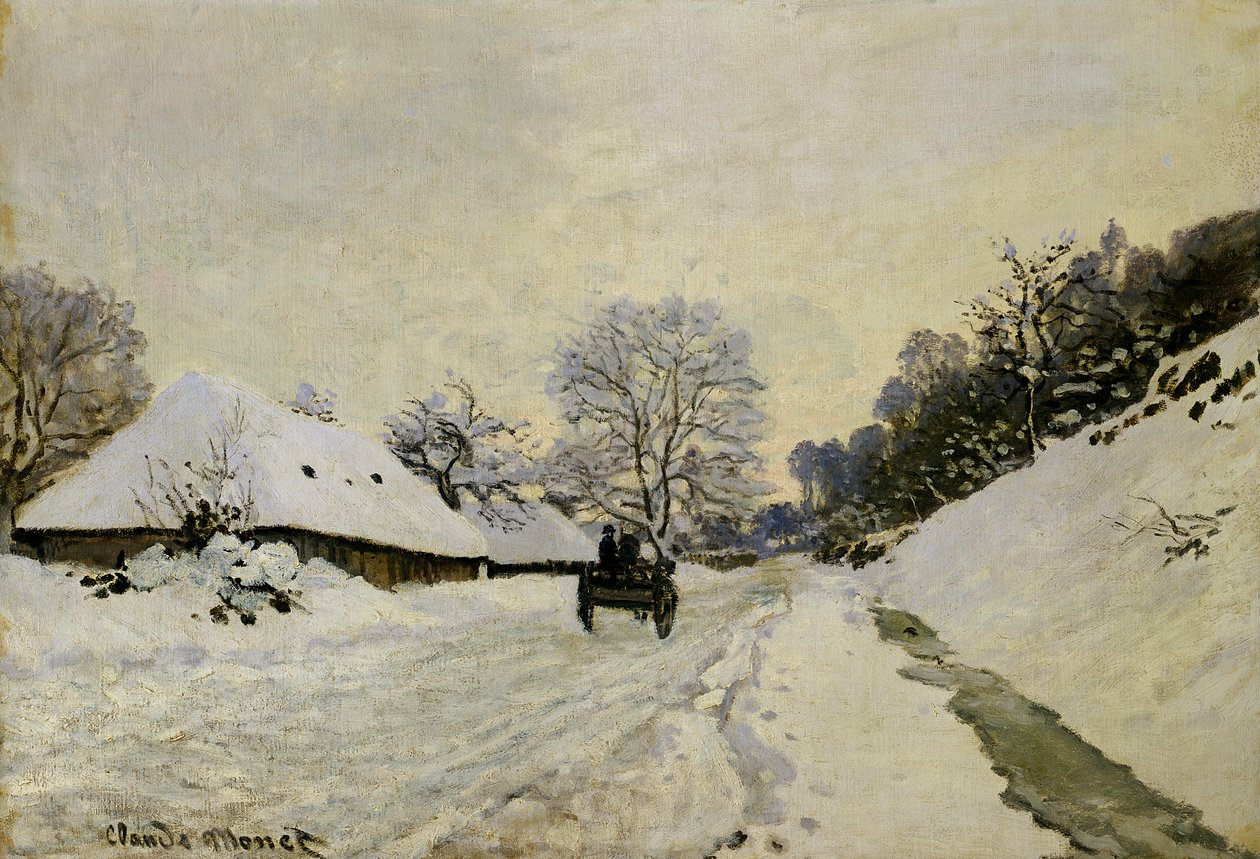 The Cart, eller Road under Snow at Honfleur, 1865 af Claude Monet