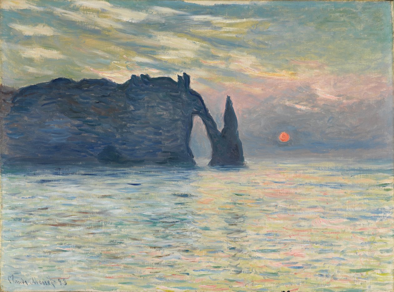 Klippen, Étretat, solnedgang, 1882-1883 af Claude Monet