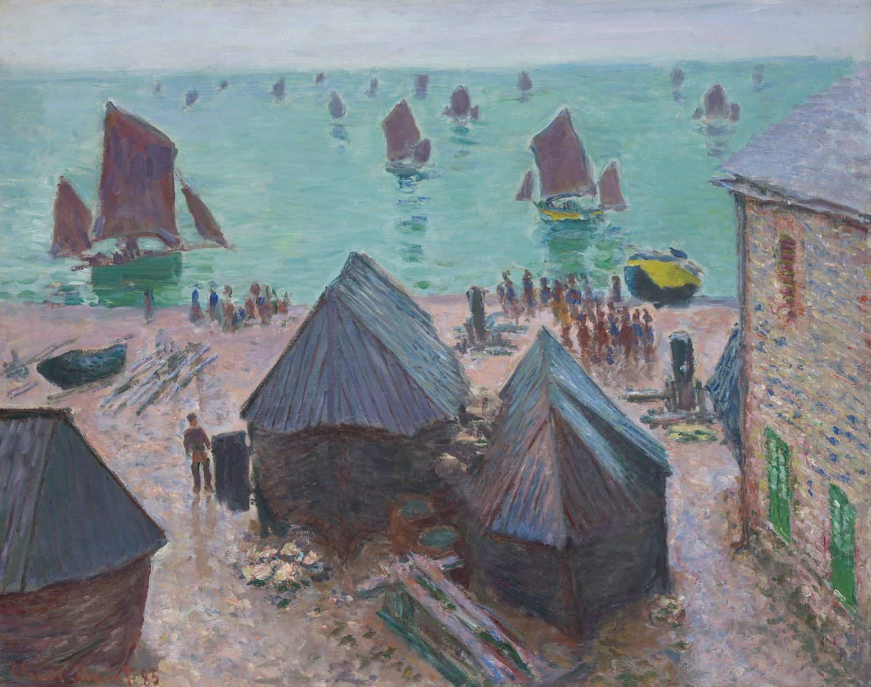 Bådenes afgang, Étretat af Claude Monet