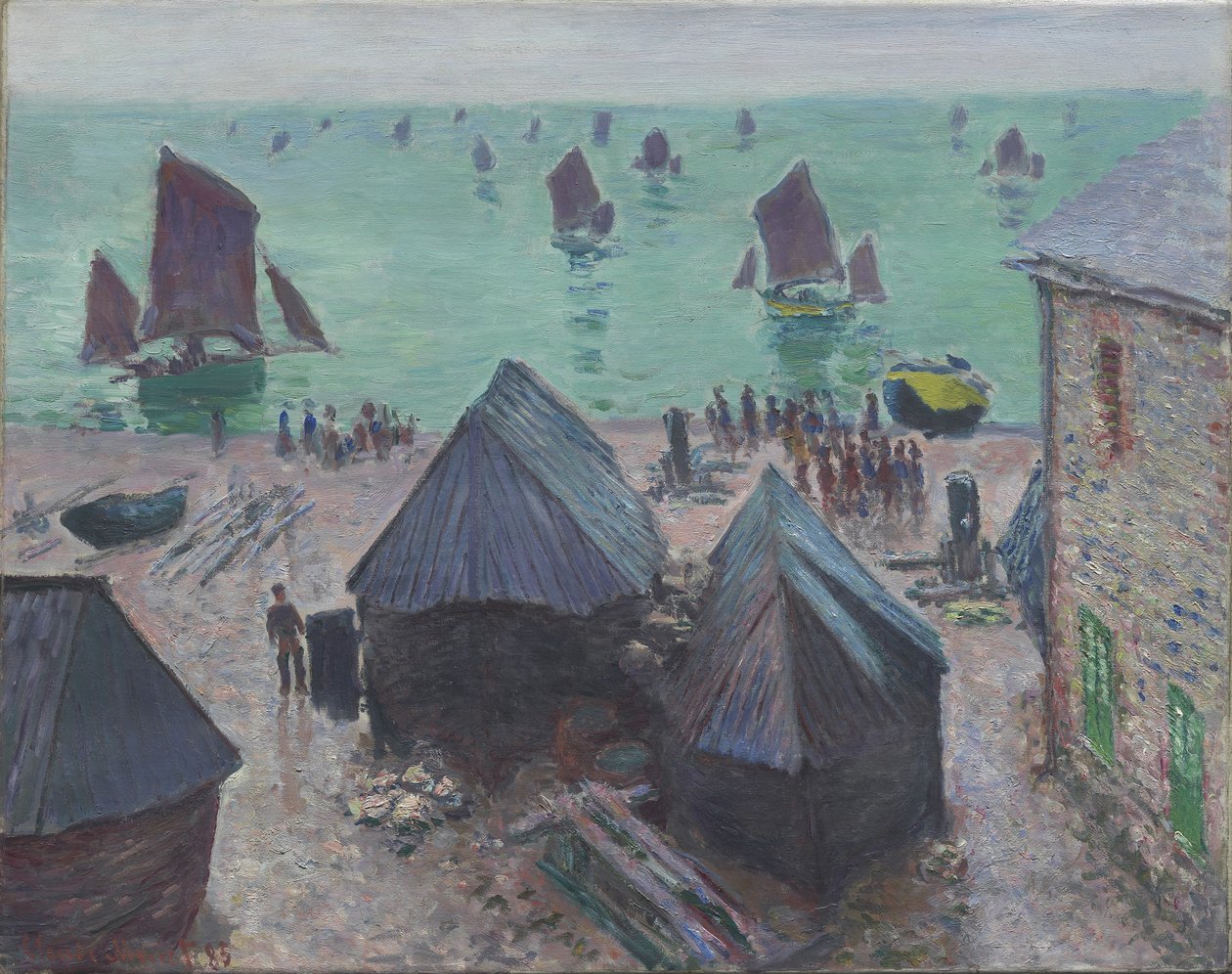 Bådenes afgang, Étretat, 1885 af Claude Monet