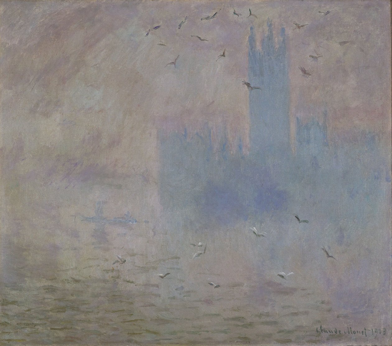 Parlamentsbygningerne, måger af Claude Monet