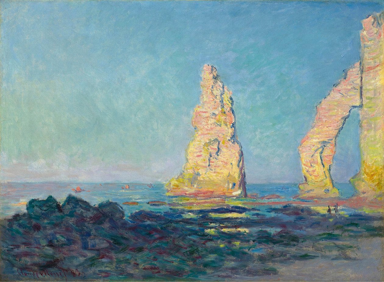 Nåleklippen ved Étretat, lavvande, 1883. af Claude Monet
