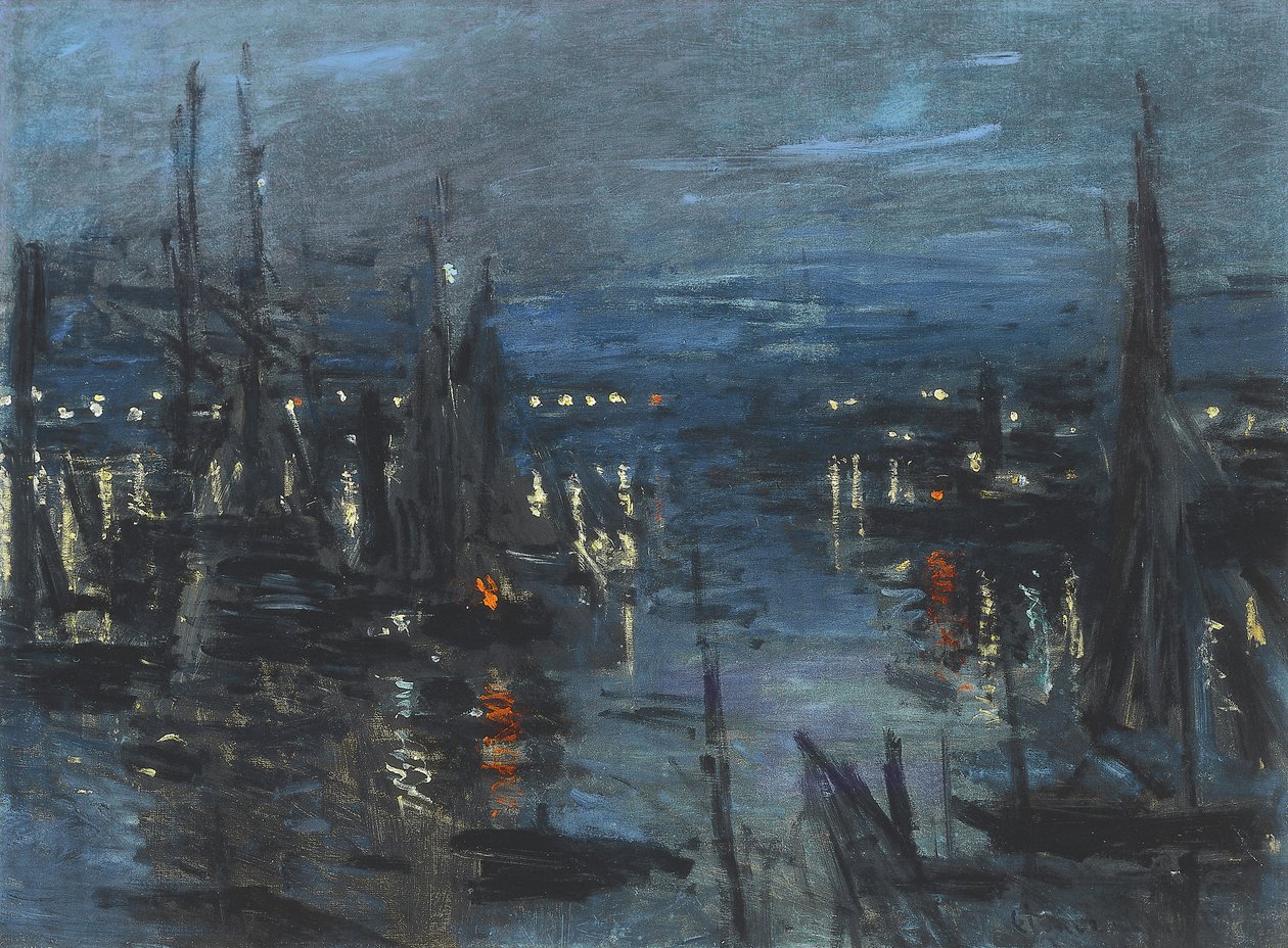 Havnen i Le Havre, Nateffekt; Havre Havre, Nateffekt, 1873 af Claude Monet