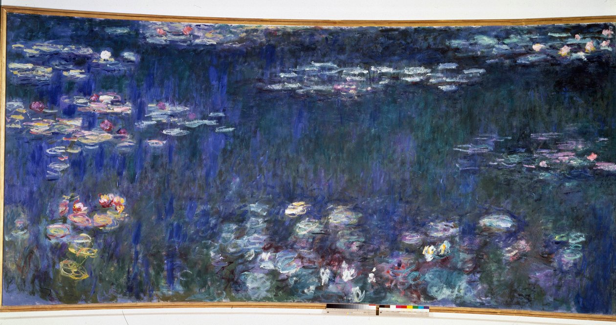 Vesi liljat, vihreät heijastukset. Diptyykki vasen osa af Claude Monet