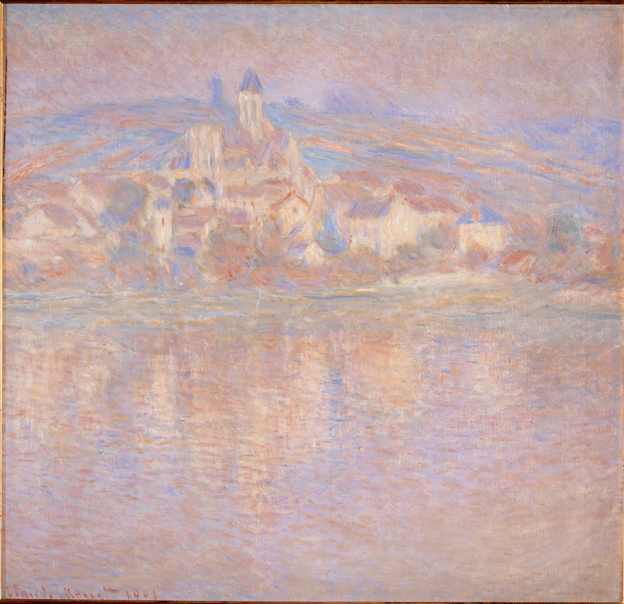 Vetheuil, solnedgang (maleri på lærred) af Claude Monet