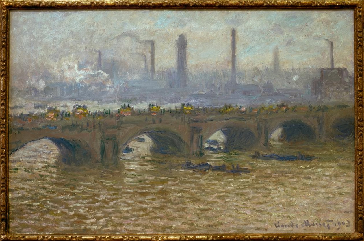 Waterloo Bridge, Temps grå (Waterloo Bridge, Gray Sky af Claude Monet