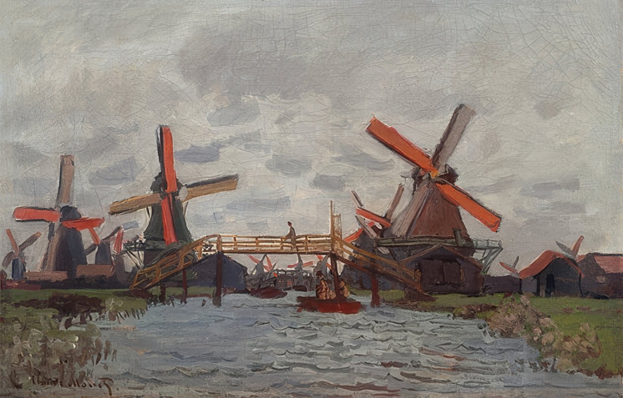Vindmøller i Westzijderveld nær Zaandam. 1871 af Claude Monet