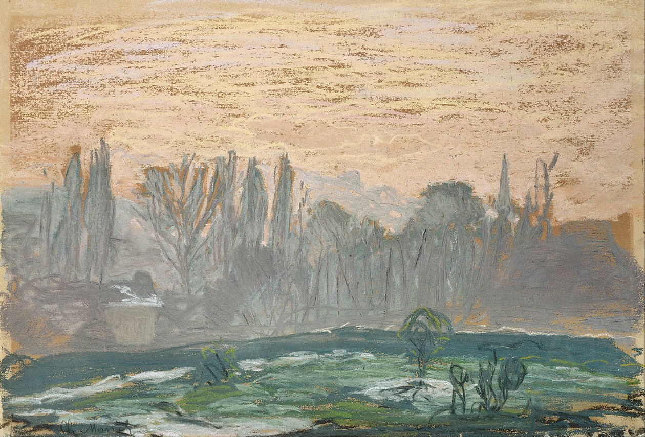 Vinterlandskab med aftenhimmel af Claude Monet