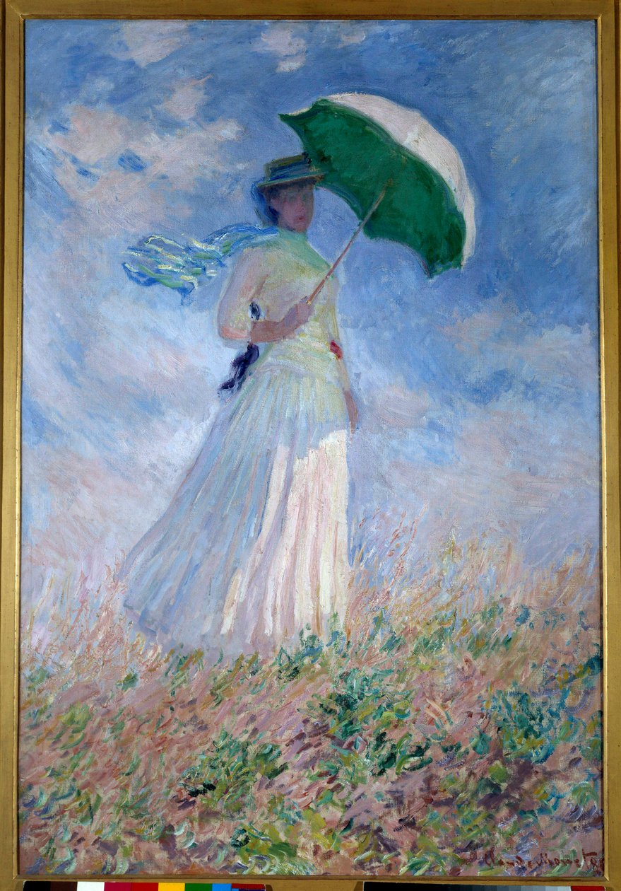 Kvinde med en parasol vendt mod højre af Claude Monet