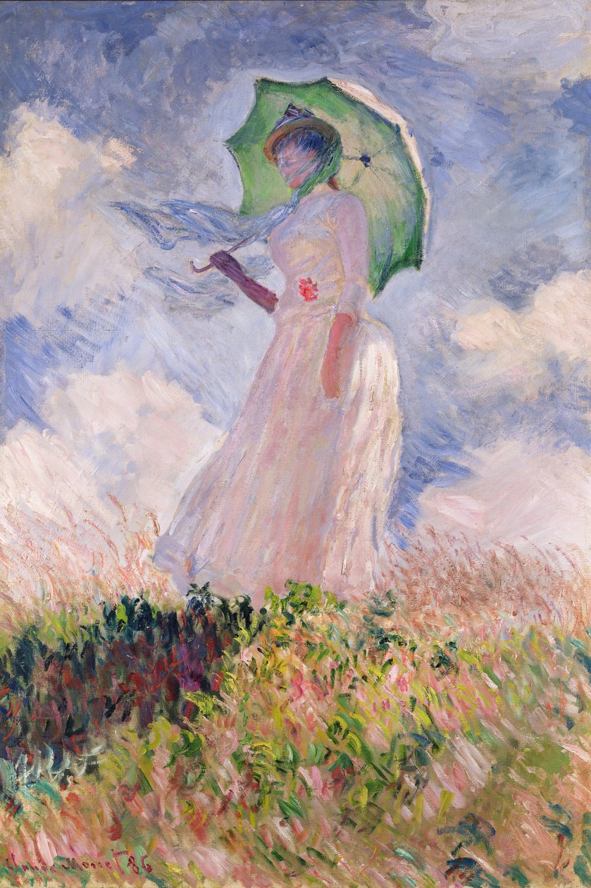 Kvinde med parasol drejet til venstre, 1886 af Claude Monet