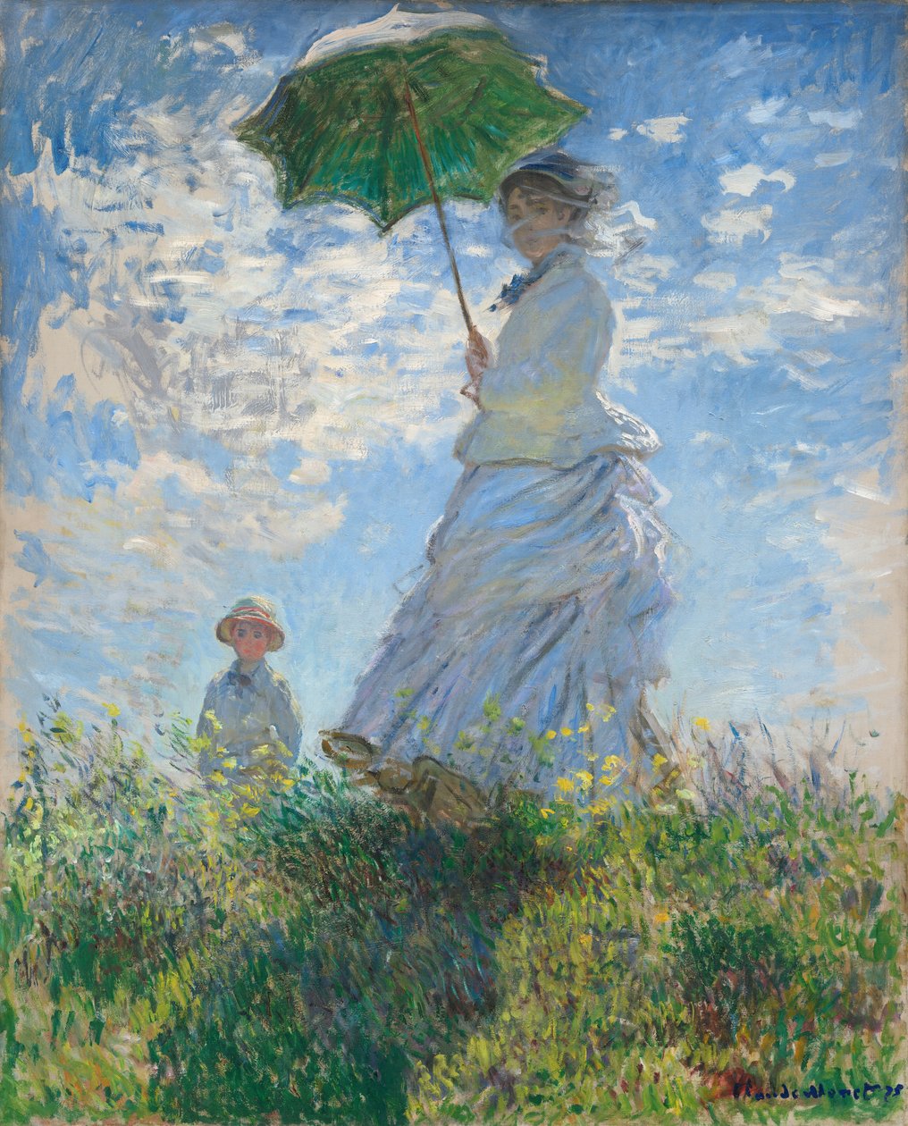 Kvinde med en parasol - Madame Monet og hendes søn af Claude Monet