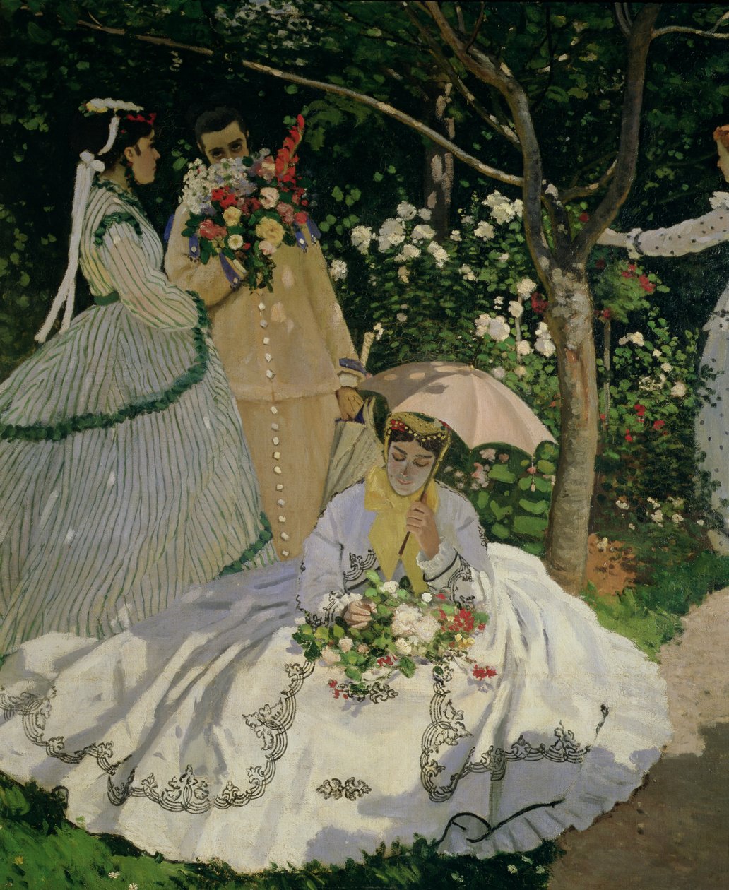 Kvinder i haven, detalje af en siddende kvinde med en parasol, 1866 olie på lærred detalje fra 2011 af Claude Monet
