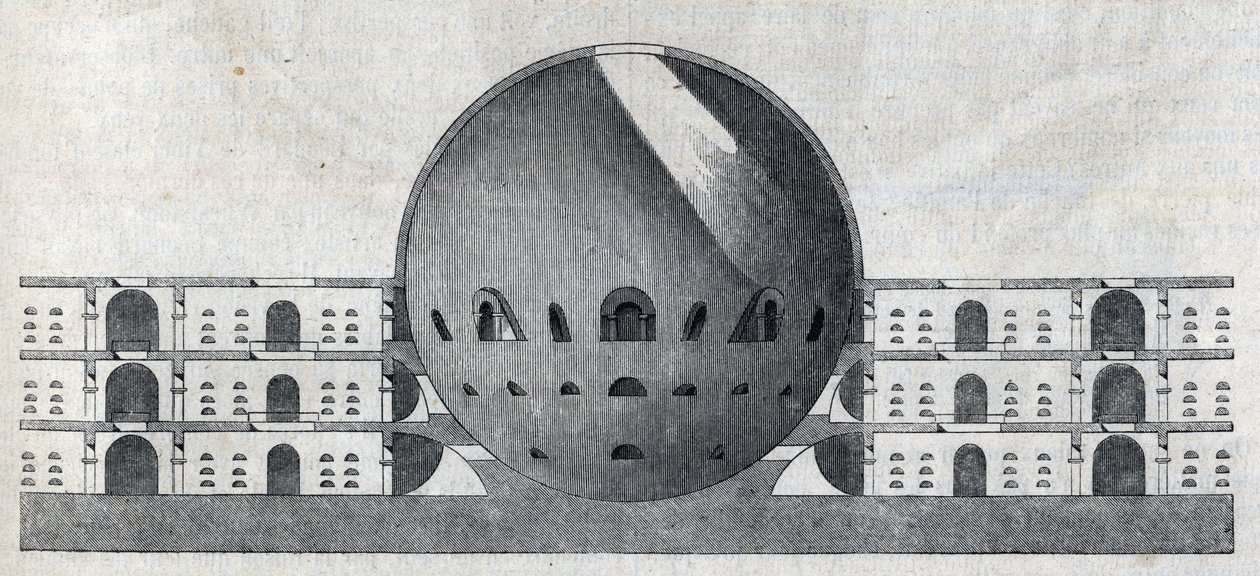 Tværsnit af en kirkegårdsplan for byen Chaux af Claude Nicolas Ledoux (1736-1806). af Claude Nicolas Ledoux