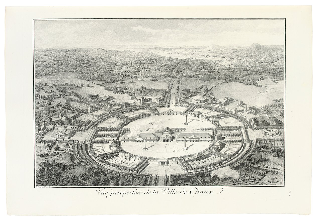 Perspektiv udsigt over byen Chaux, 1804 af Claude Nicolas Ledoux
