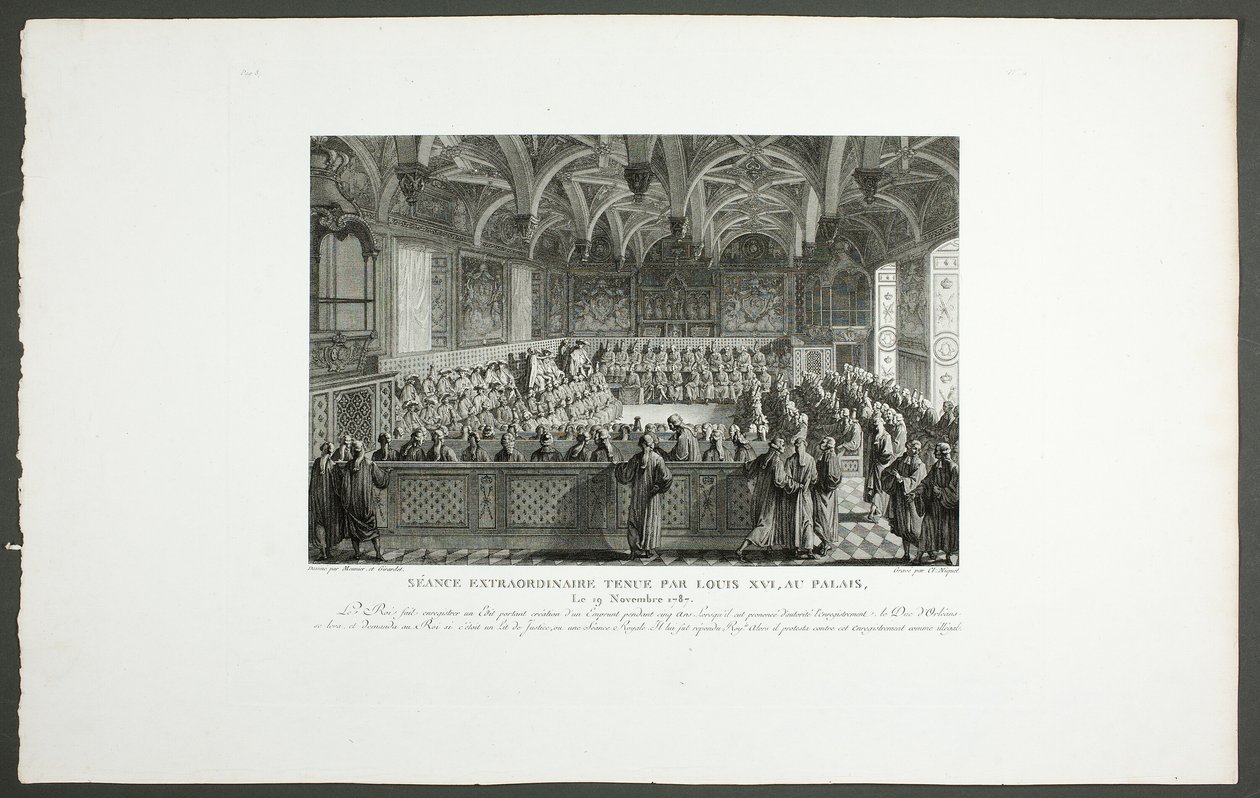 Særligt møde afholdt af Ludvig XVI på slottet, fra serien Tableaux historiques de la Révolution française af Claude Niquet