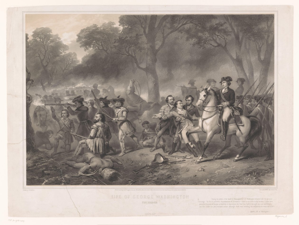 George Washington i slaget ved Monongahela Livet af George Washington, soldaten (titel på objekt) af Claude Régnier