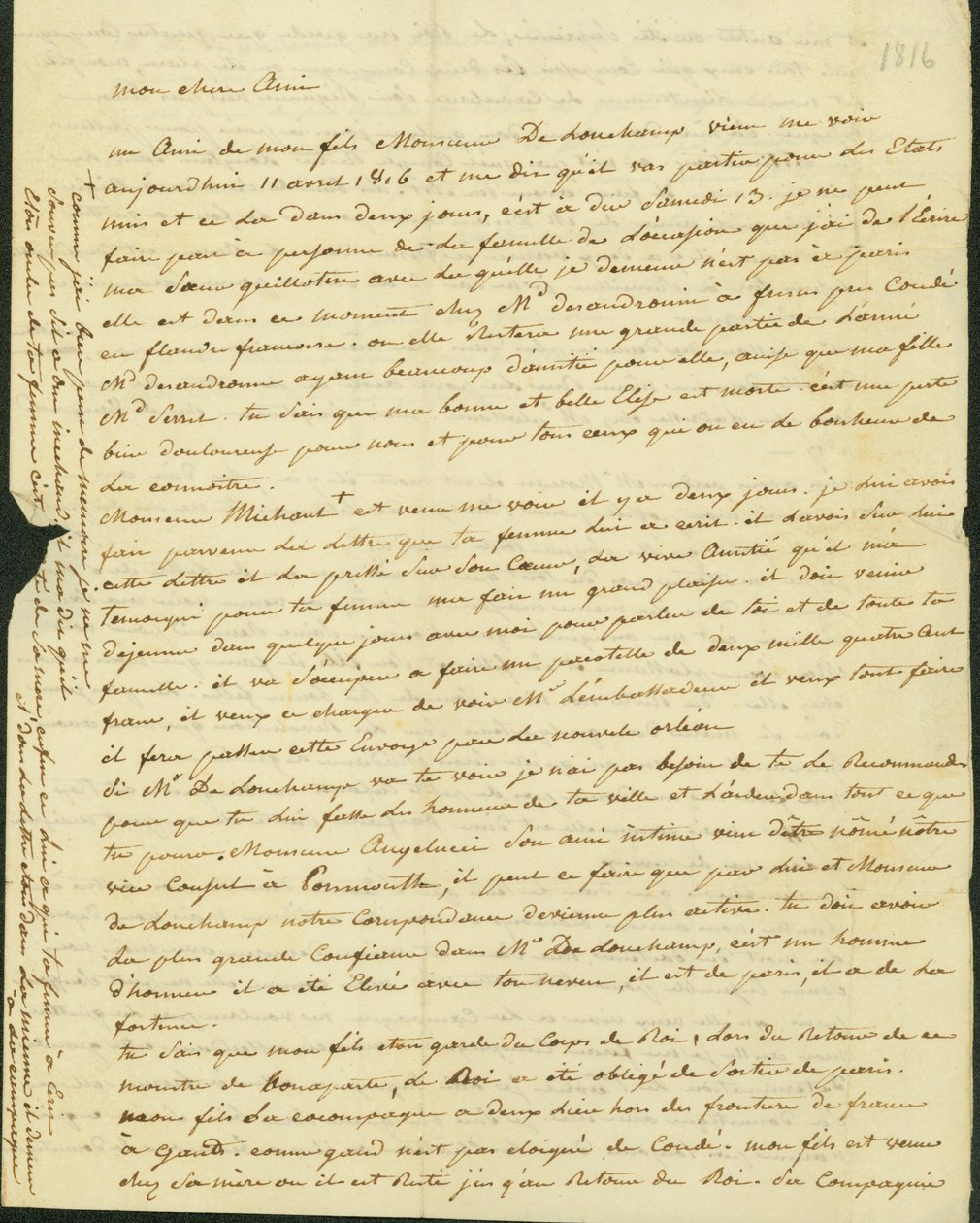 Brev til Antoine Saugrain fra hans bror, 1816 af Claude Saugrain