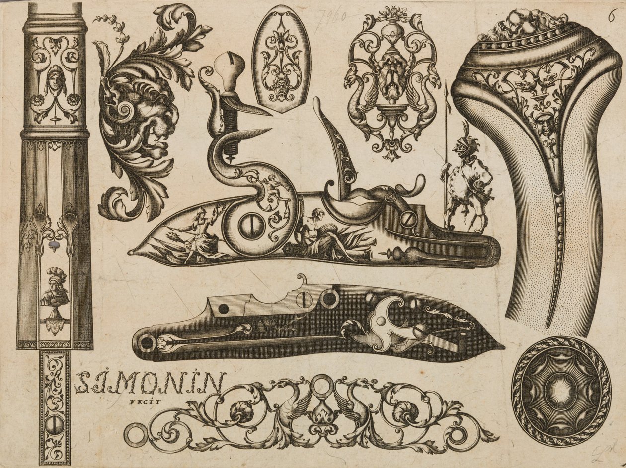 Indgravering af våbenornament, 1693 eller 1695. af Claude Simonin