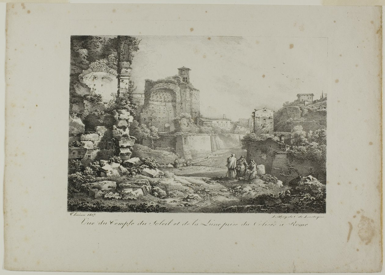 Udsigt over solens og månens tempel fra Colosseum i Rom af Claude Thienon