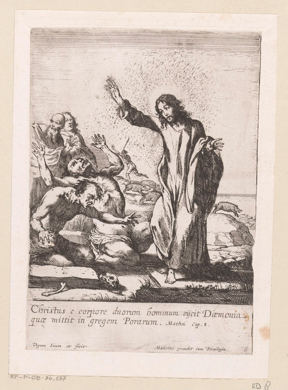 Kristus forløser to besatte fra dæmoner Miracula Domini Nostri Jesu Christi (serietitel) Mirakler af Kristus (serietitel) af Claude Vignon