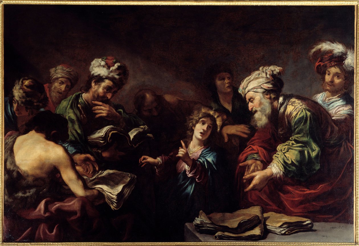 Jesus blandt lægerne. Maleri af Claude Vignon (1593-1670) af Claude Vignon