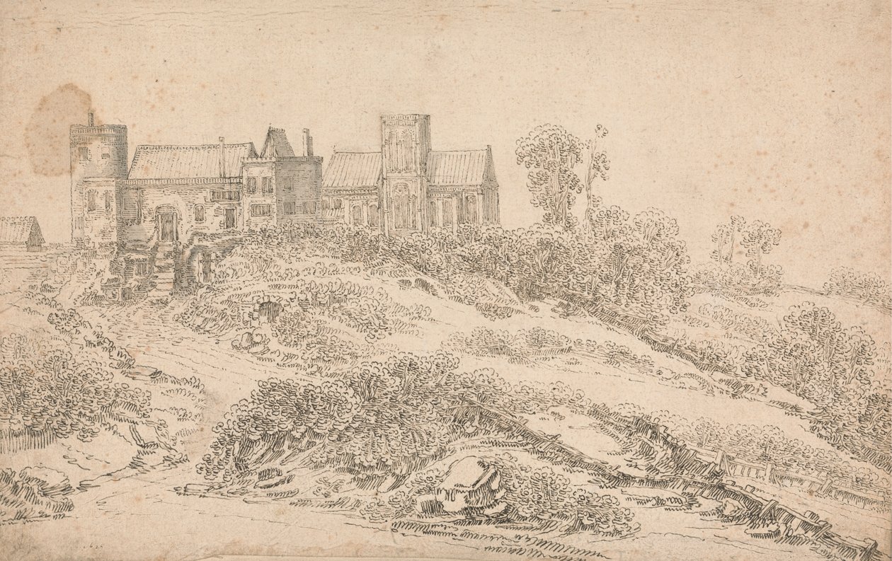 En Tudor Herregård og Kirke af Claude de Jongh