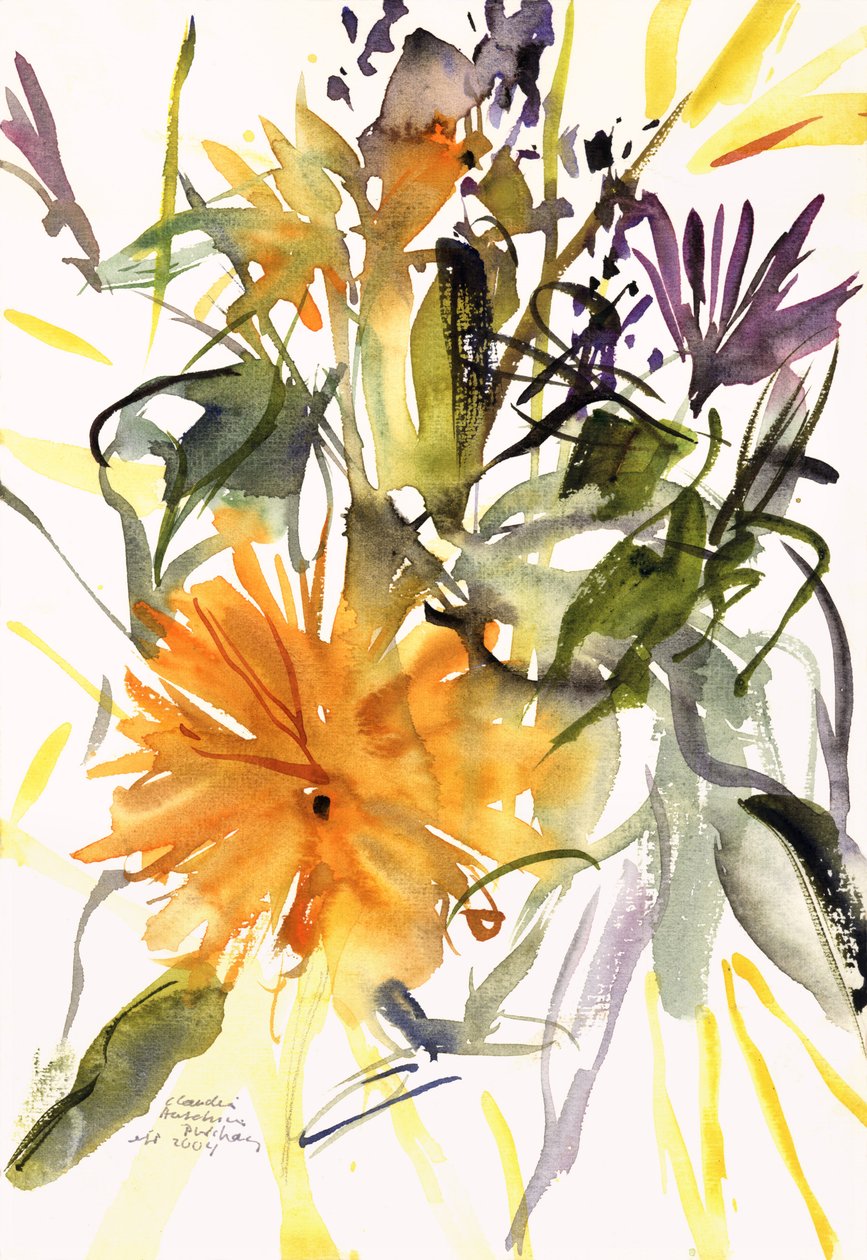 Morgenfrue og andre blomster, 2004 (akvarel) af Claudia Hutchins Puechavy