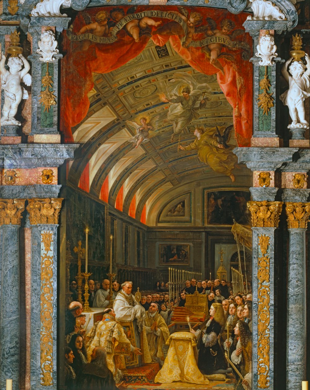 Tilbedelse af Sagrada Forma af Carlos II, konge af Spanien ... af Claudio Coello