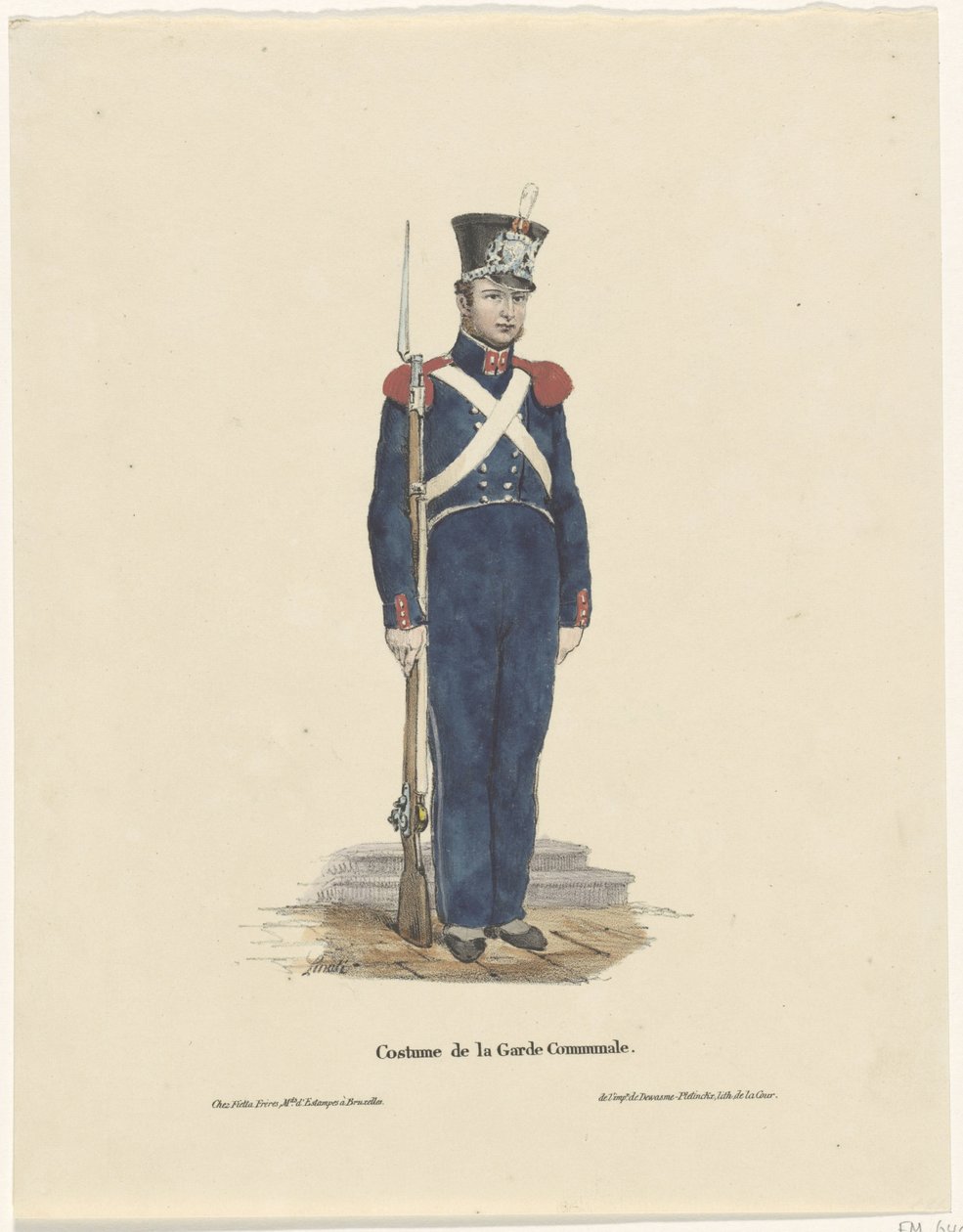 Belgisk bueskytte, 1830 Costume de la Garde Communale (titel på objekt) af Claudio Linati