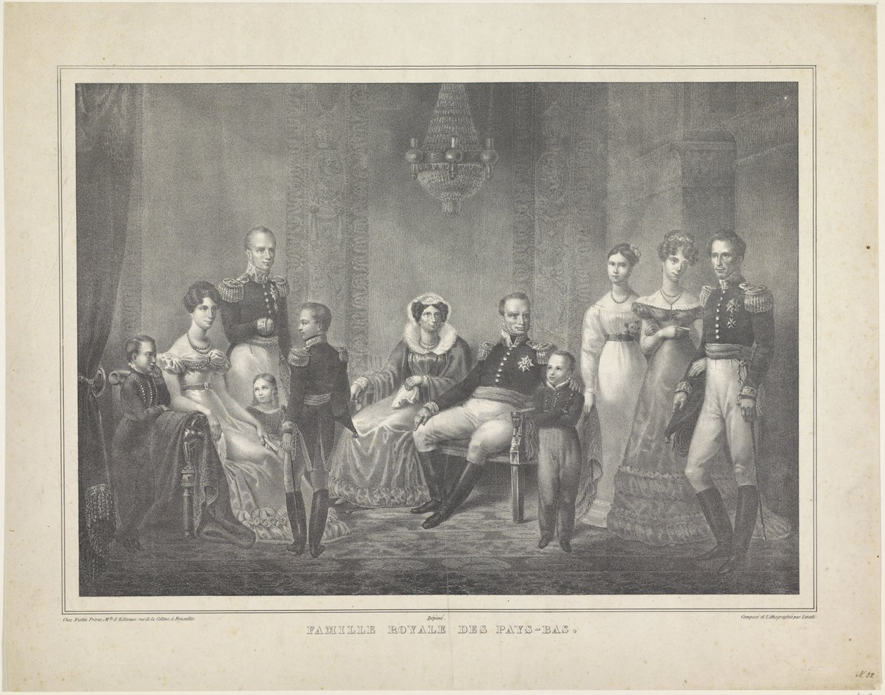 Familieportræt af William I Frederik, konge af Holland, Wilhelmina af Preussen, deres sønner med hustruer, deres datter og fire børnebørn af Claudio Linati