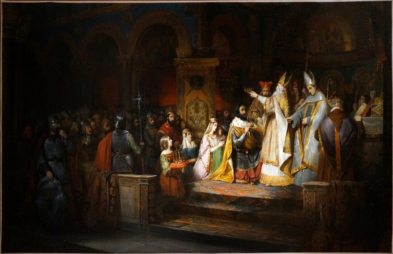 Karl den Store kronet til konge af Italien af pave Adrian I i Milano, 774 af Claudius Jacquand