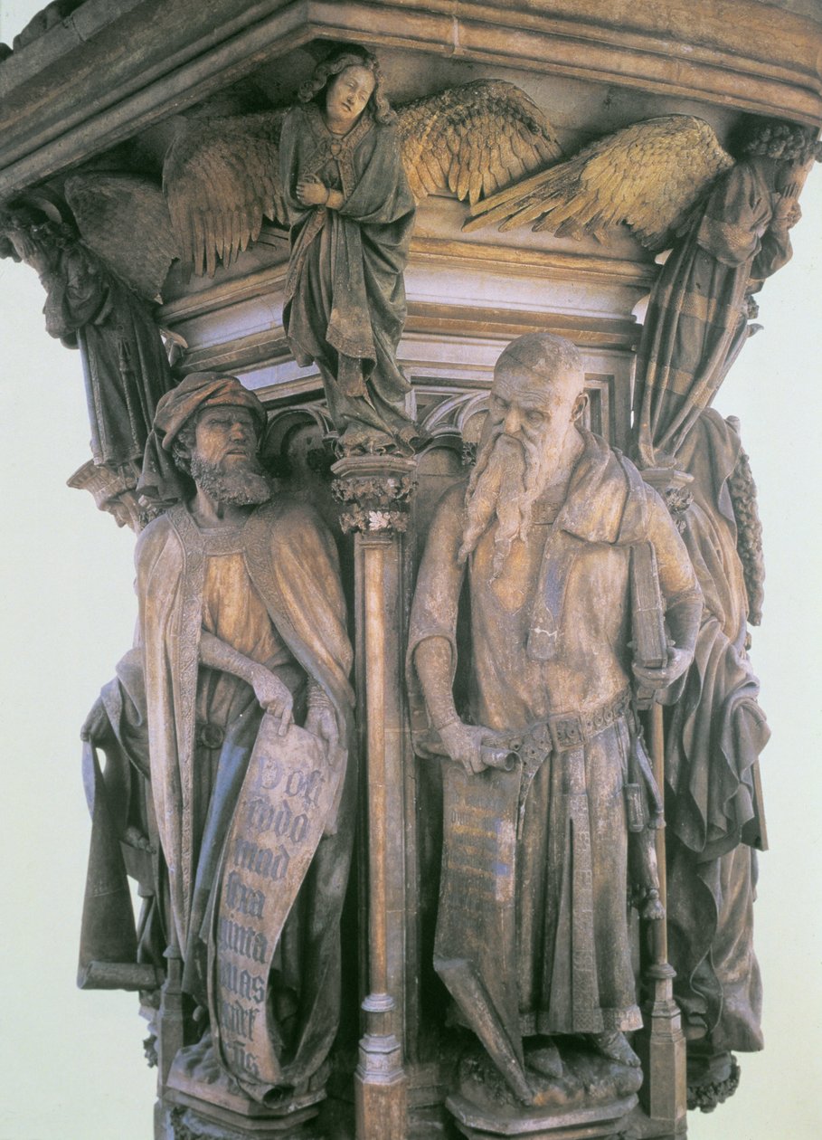 Daniel og Esajas i strid, fra den sekskantede piedestal af Moses Brønd, 1395-1404 af Claus and Malouel, Jean Sluter
