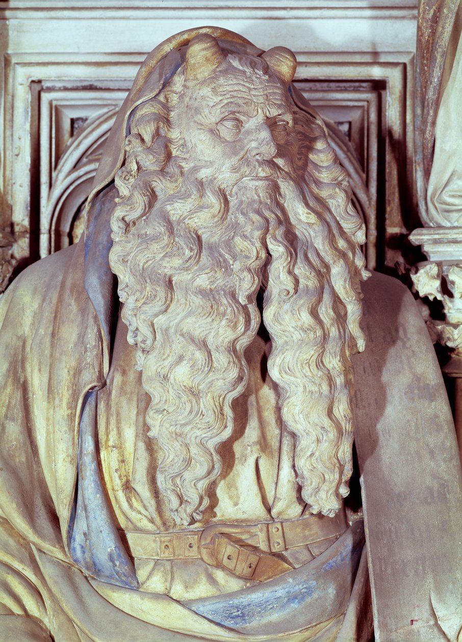 Moses, detalje fra den sekskantede piedestal af Moses Brønd, 1395-1404 af Claus and Malouel, Jean Sluter