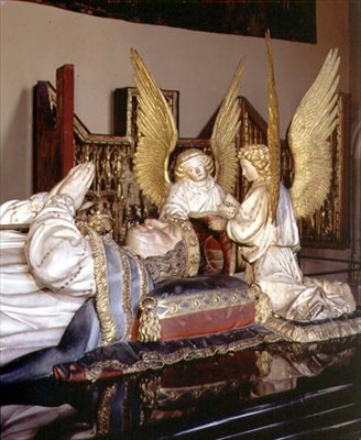Detalje af billedet og to engle, fra graven af Filip den Dristige, hertugen af Bourgogne (1342-1404), af Jean de Marville (d.1389), Claus Sluter (d.1405/6) og Claus de Werve (ca. .1380-1439), bestilt til klostret Champmol af Claus and Marville Jean de Sluter