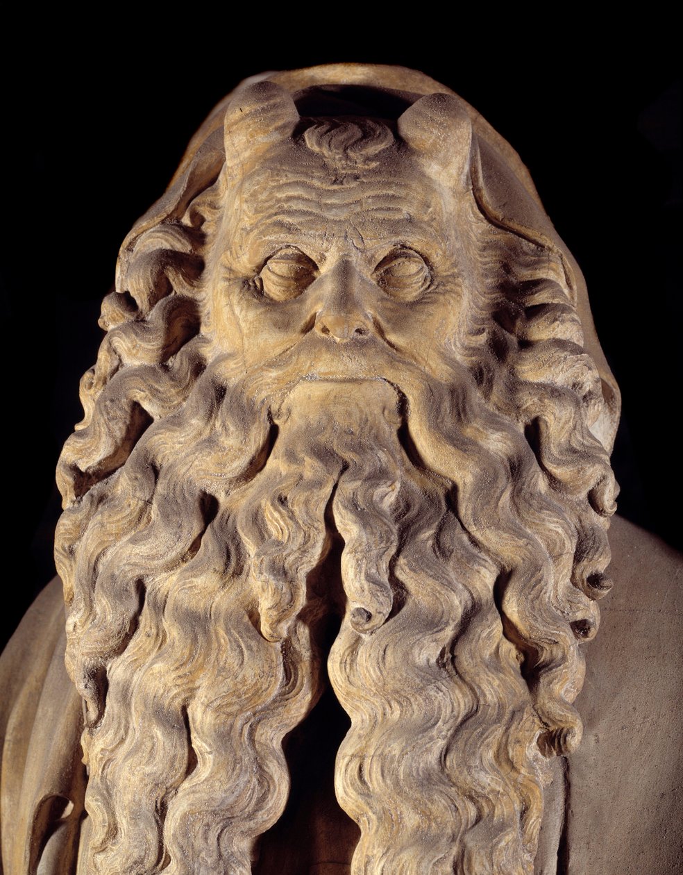 Flamsk gotisk kunst: profeten Moses. detalje af piedestalen med repræsentationer af Daniel, Zaccharia, Esajas, Moses, Jeremias og David af Claus Sluter (1350-1406), kendt som Moses