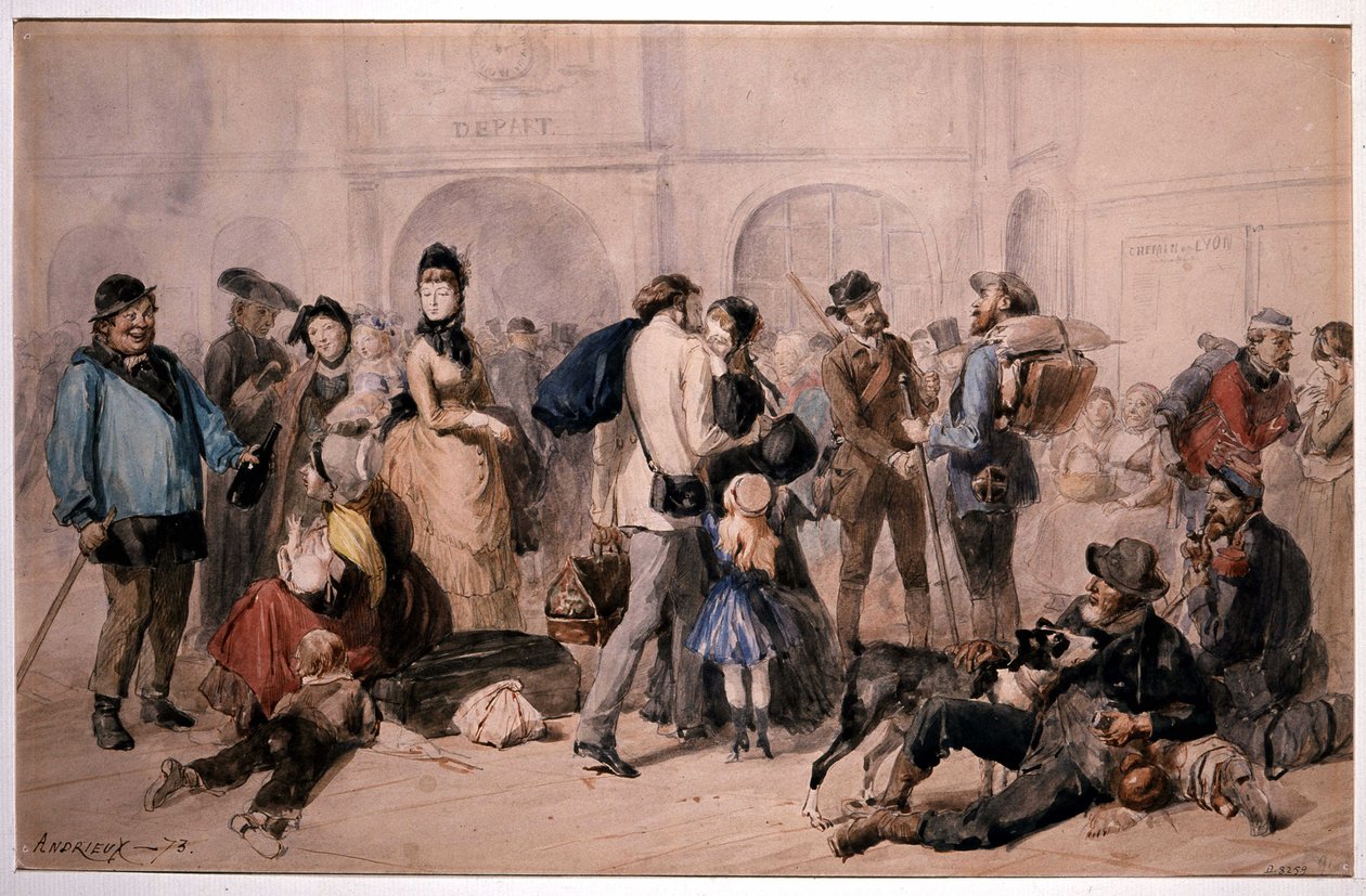 Folkemængde i lobbyen på Gare de Lyon af Andrieux af Clément Auguste Andrieux