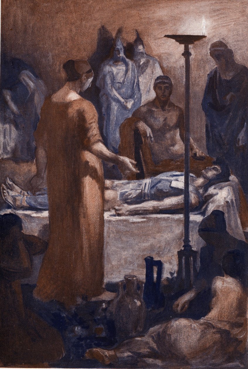 Briseis klage (ved synet af Patrocles sår). Illustration af Clement Gontier (1876-1918) til Homeres "Iliaden" (Omero). Paris, Henri Laurens af Clement Gontier