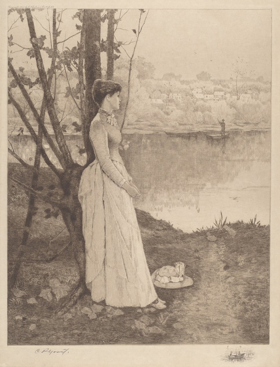 Uden titel (Lady by a Riverbank) af Clement Rollins Grant