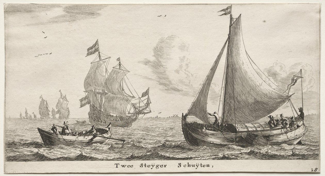 Forskellige skibe og udsigter over Amsterdam (Verscheÿde Schepen en Gesichten van Amstelredam), del II: Two Pier Boats af Clement de Jonghe