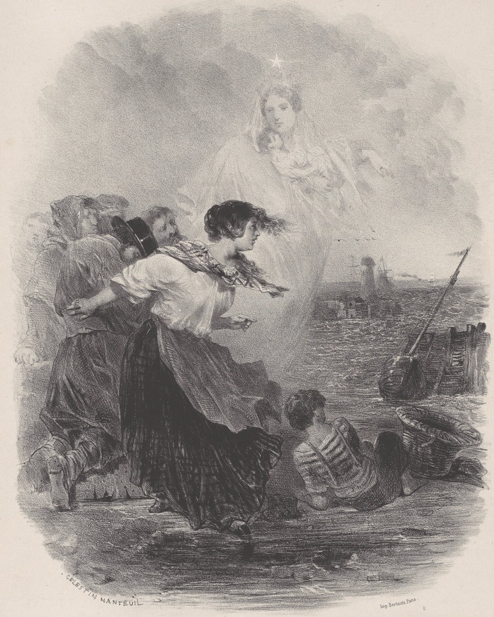 Kvinde ved havet med Madonnaen, der peger på et skib, ca. 1848-62. af Célestin Nanteuil