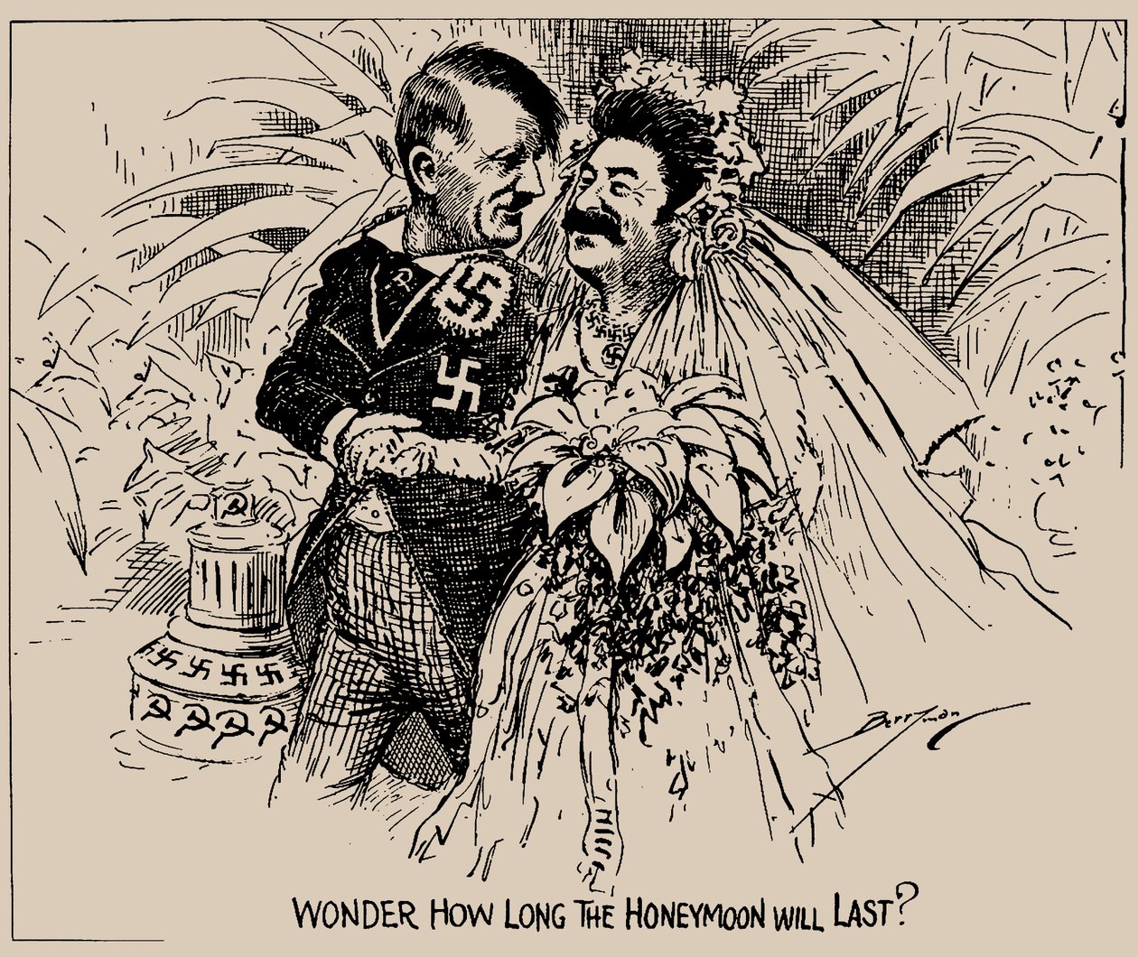 Gad vide, hvor længe bryllupsrejsen vil vare The Washington Star, 1939. af Clifford K. Berryman