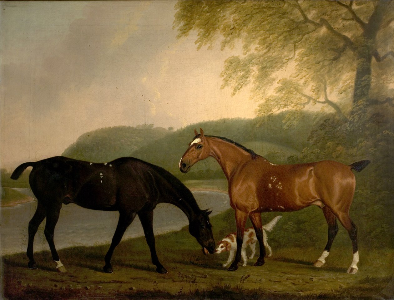 Heste og hund i et landskab, ca. 1830 af Clifton Tomson