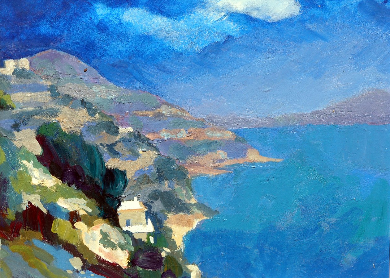 Amalfikysten, 2007 (akryl om bord) af Clive Metcalfe