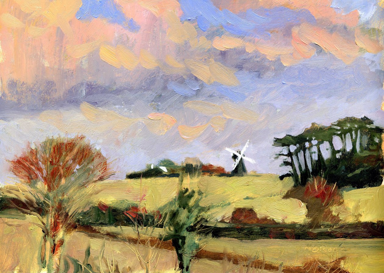 Aftenvindmølle, 2007 (akryl om bord) af Clive Metcalfe