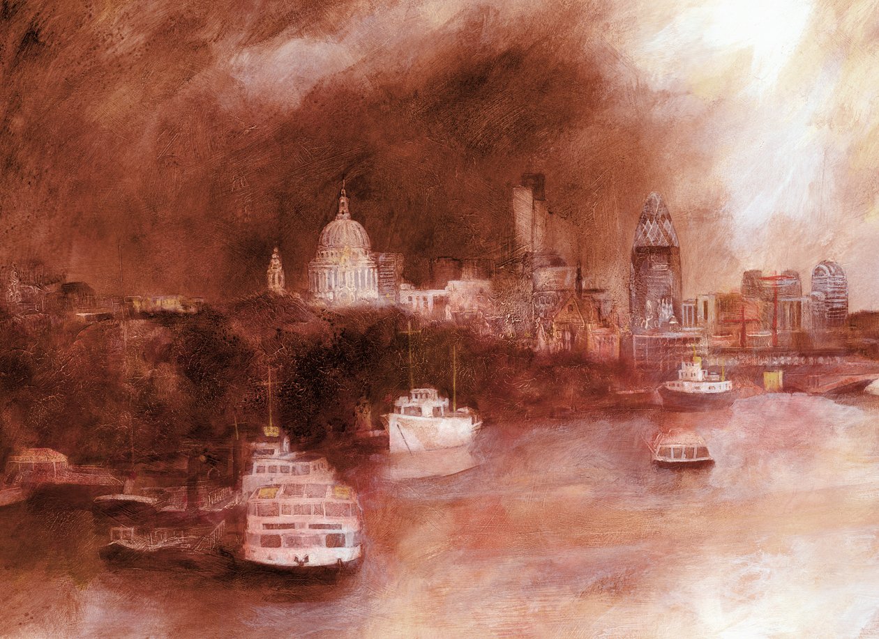 St. Pauls Red, 2007 (akryl om bord) af Clive Metcalfe