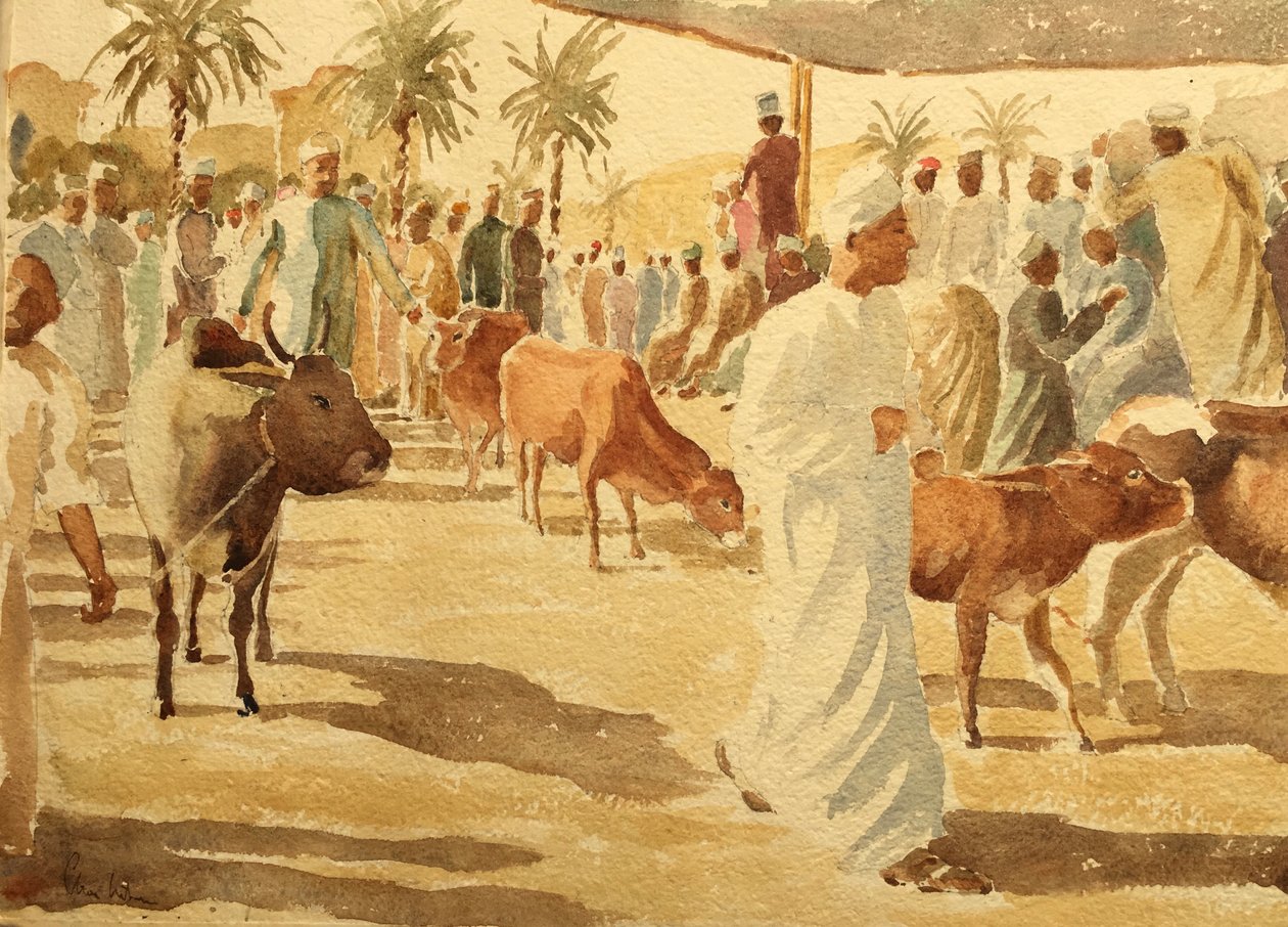 Kvægmarked, Nizwa, Oman (2), 2018 (akvarel) af Clive Wilson